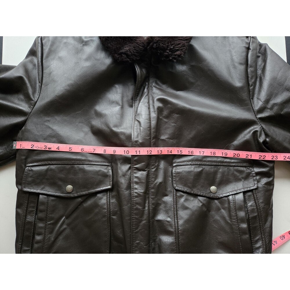 Vintage Brown Real Leather Bomber Jacket Sherpa Lining Mens 42/L XT Fall Winter - Picture 14 of 15